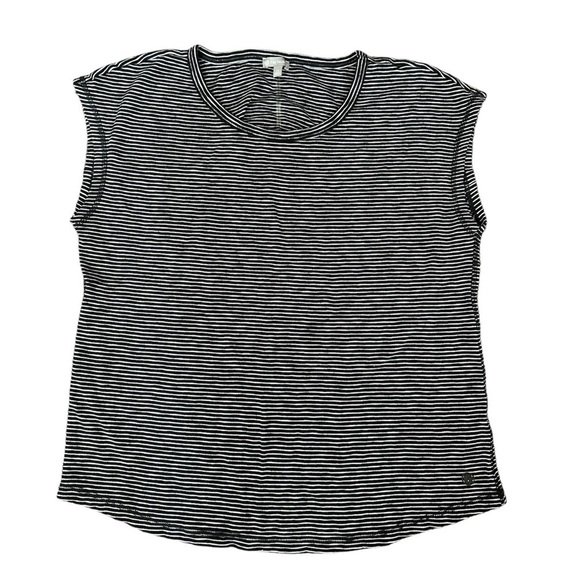 T‎ by Talbots ruched back sleeveless 100% cotton striped tee top black white XL - Picture 2 of 7